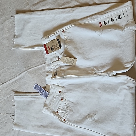Levi's 501 Original White High Rise Straight Leg Jeans Distressed Size 29X30 - Picture 8 of 16